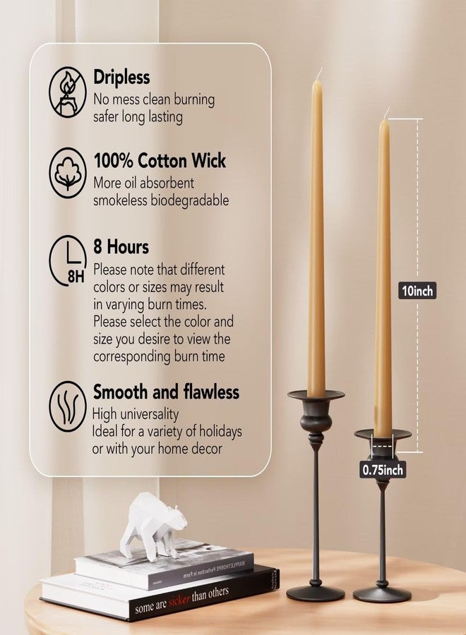 Pickood 10-Inch Tall Dripless Taper Candles Set of 4 - Beige Tapered Candles, Perfect for Christmas - Smokeless, Unscented, Long Burning - Hand Poured, Colored Tall Candlesticks - Beige - Image 2